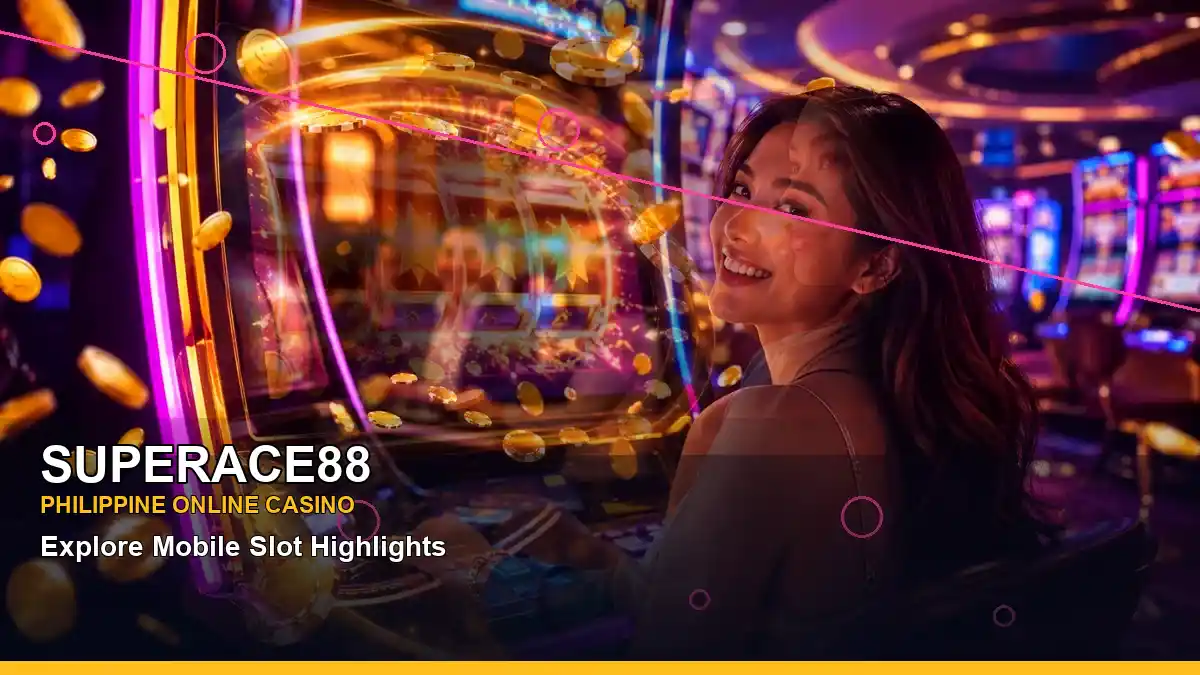SUPERACE88 neon jackpot Slots guide with an adult casino host and vibrant visual styling