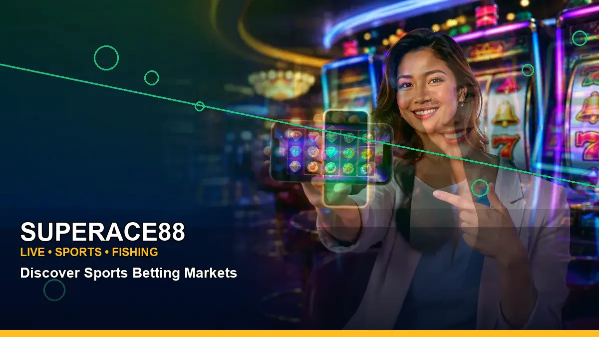 SUPERACE88 first-deposit and wallet information presented with an adult Filipina casino host in a dynamic composition