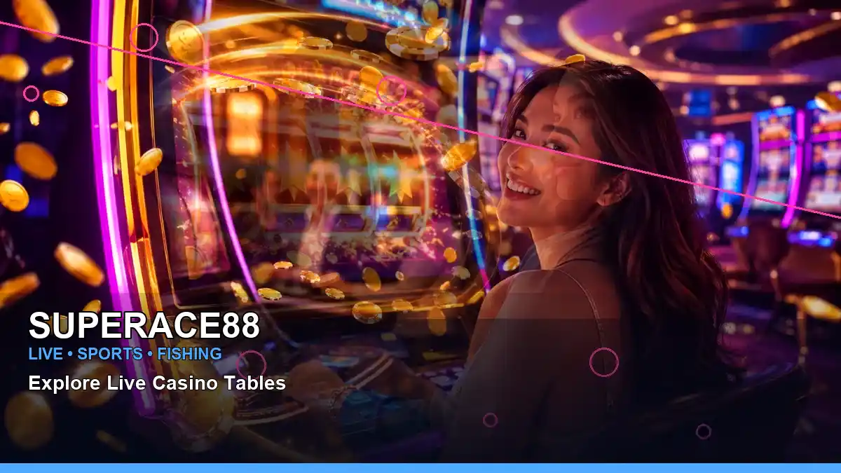 SUPERACE88 neon-lit jackpot slot games arranged in a layered collage for Philippine players